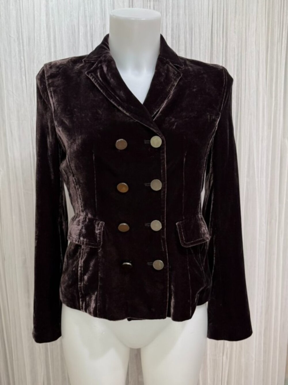 ICB Women's Velvet Double Breasted Blazer Jacket Brown Rayon Silk Size 4 Y2K
